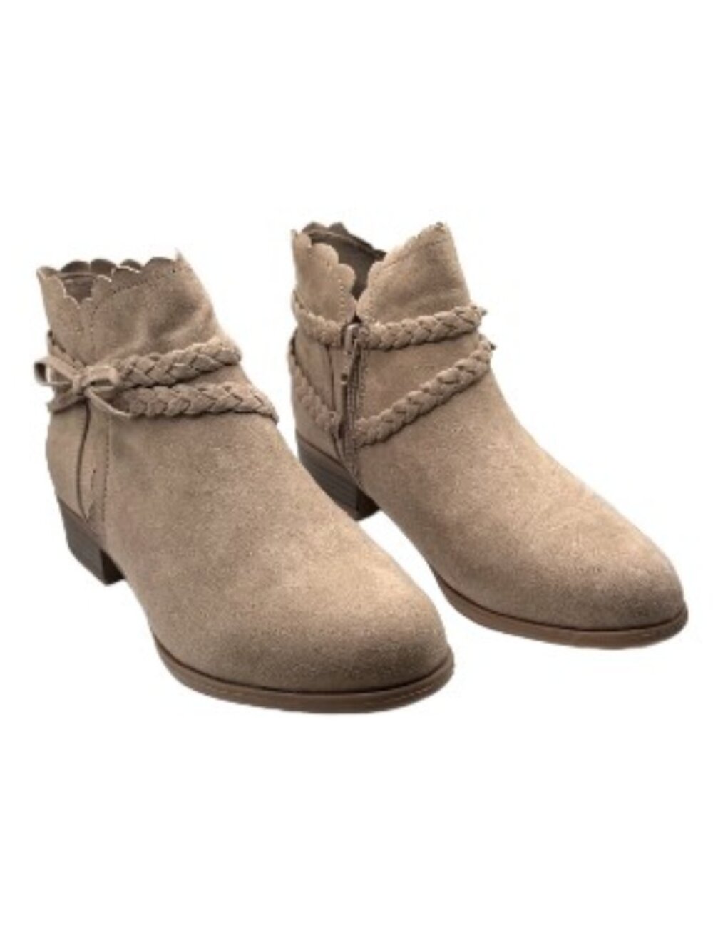 Sonoma Girls Tan Ankle Booties Size 4 Braided Scalloped NWT Memory Foam 4M